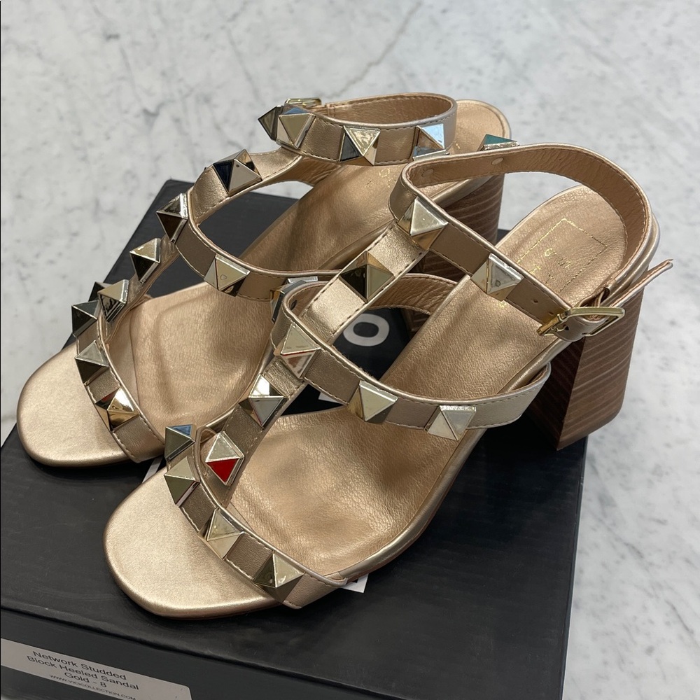 NWT and Box:  Gold Studded Block Sandles